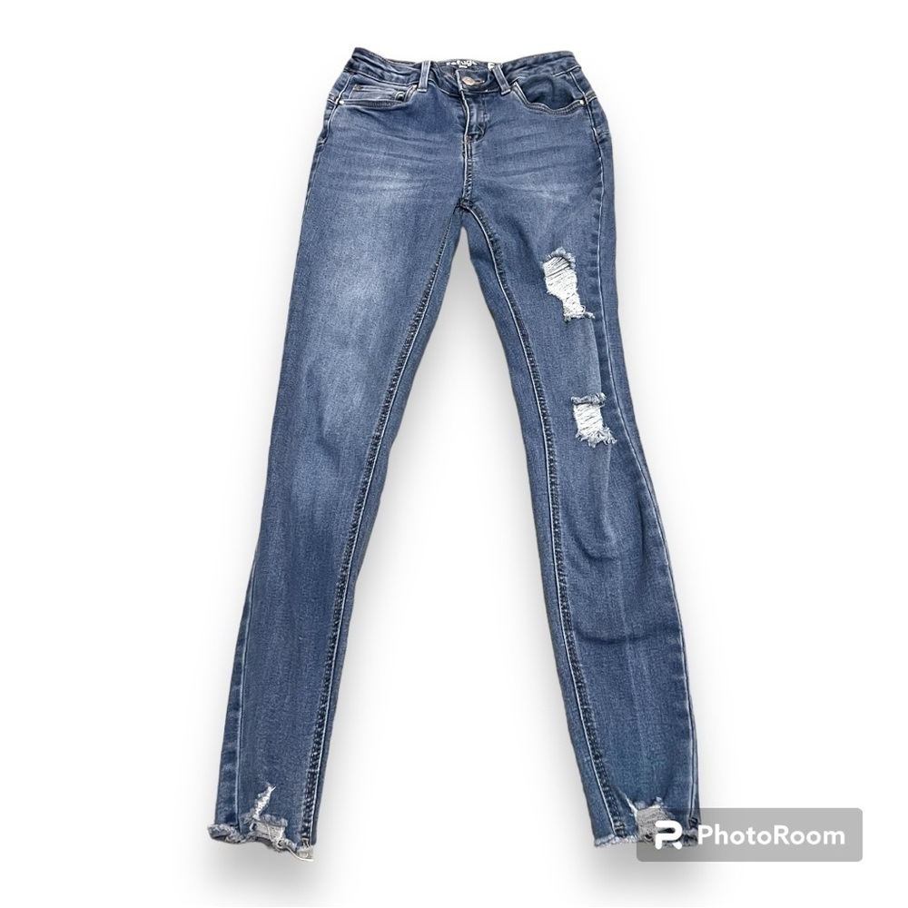 Refugee Rio 5 Mid Rise Skinny Distressed Denim Jeans - Picture 3 of 3